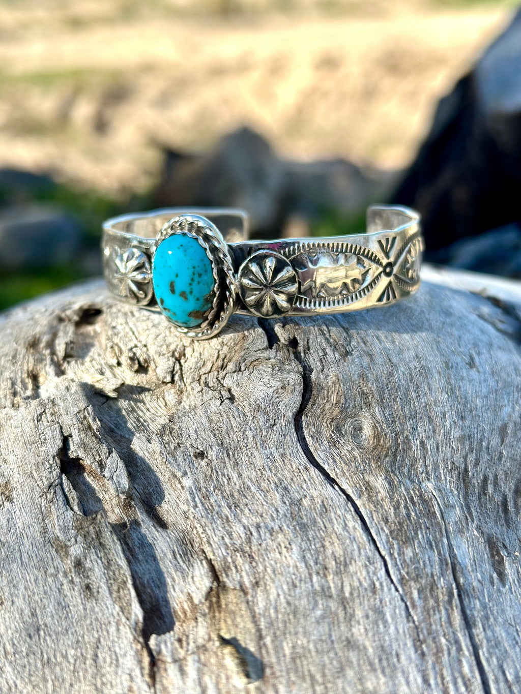 Southwest Native sold American Style Sterling Silver Cuff Bracelet with Turquoise