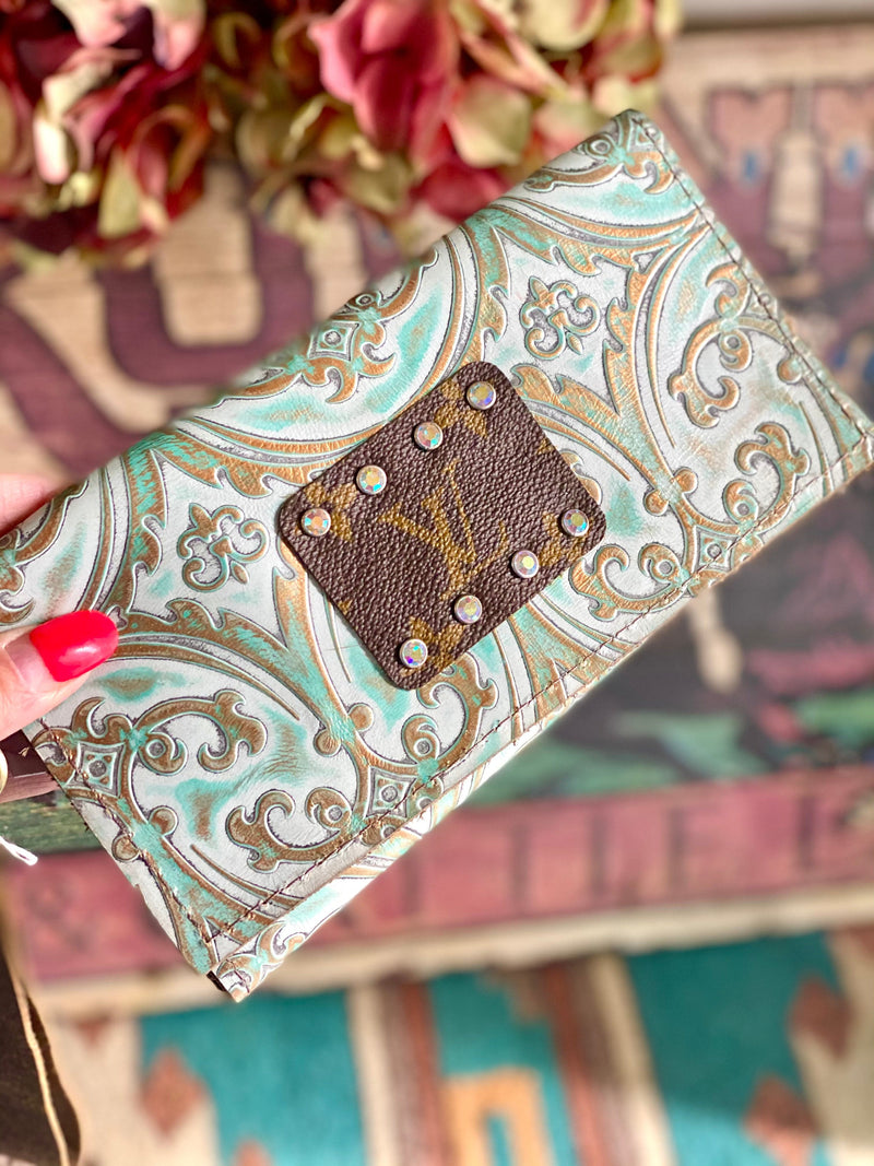 Keep It Gypsy Wallet Clutch Turquoise Paisley Leather